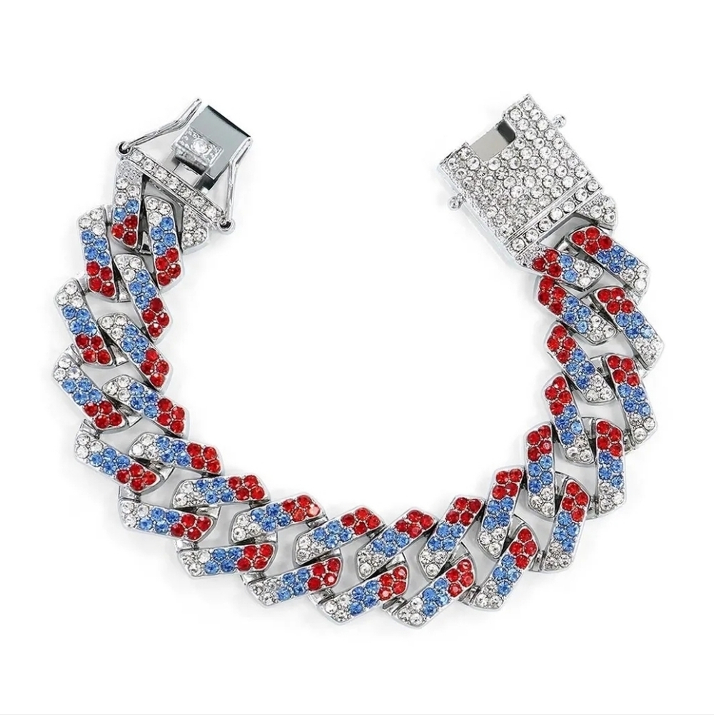 Invicta Elements Womens Drip XL Cuban Link Bracelet Red White Blue Freedom Frost